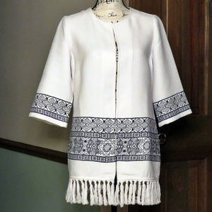 CHICO'S Aztec Embroidered Fringed Kimono - NWOT